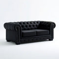 Czarna sofa dwuosobowa Chesterfield ze skóry syntetycznej PU 170 x 85 x 75 cm