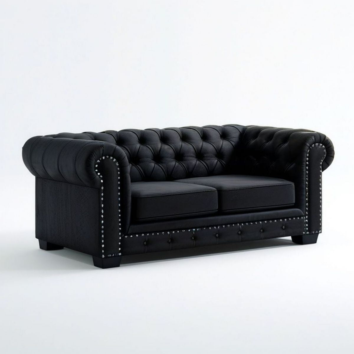 Czarna sofa dwuosobowa Chesterfield ze skóry syntetycznej PU 170 x 85 x 75 cm