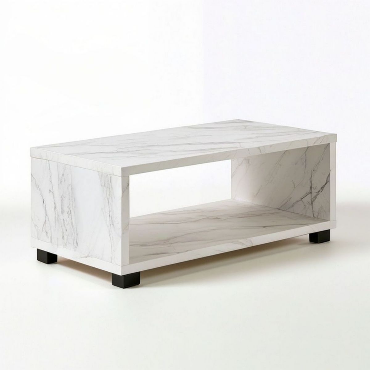 Prostokątny stolik kawowy 100 x 50 x 45 cm biały marmur z czarnymi nóżkami