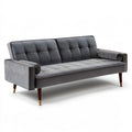Trzyosobowa sofa retro szara 220 x 88 x 86 cm z aksamitną tapicerką i drewnianymi nogami