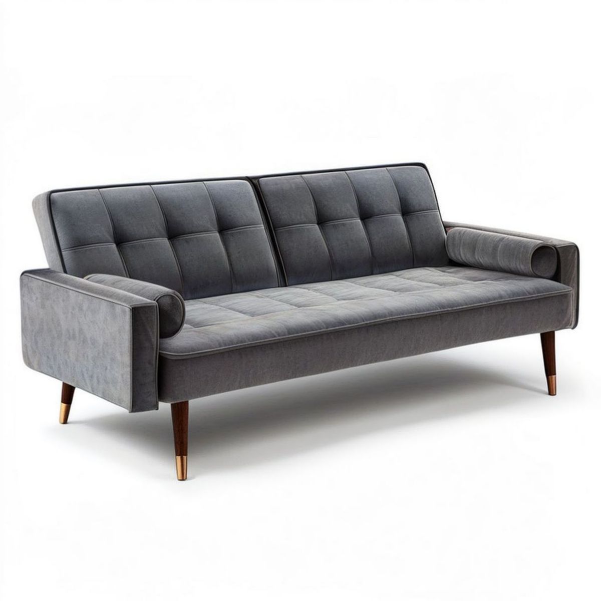 Trzyosobowa sofa retro szara 220 x 88 x 86 cm z aksamitną tapicerką i drewnianymi nogami