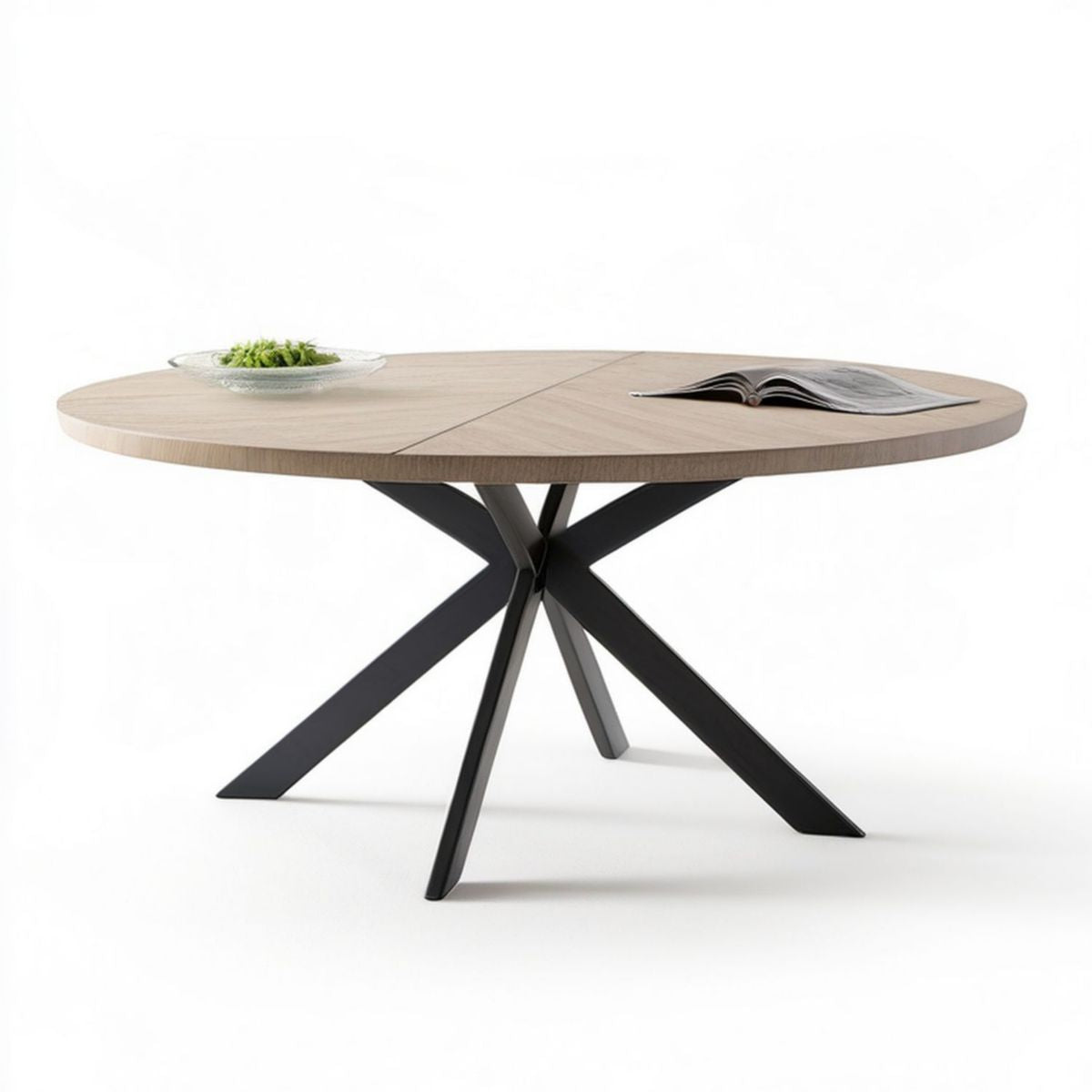 Okrągły stół do jadalni Ø 120 cm, jasny dąb/czarny, MDF i stal