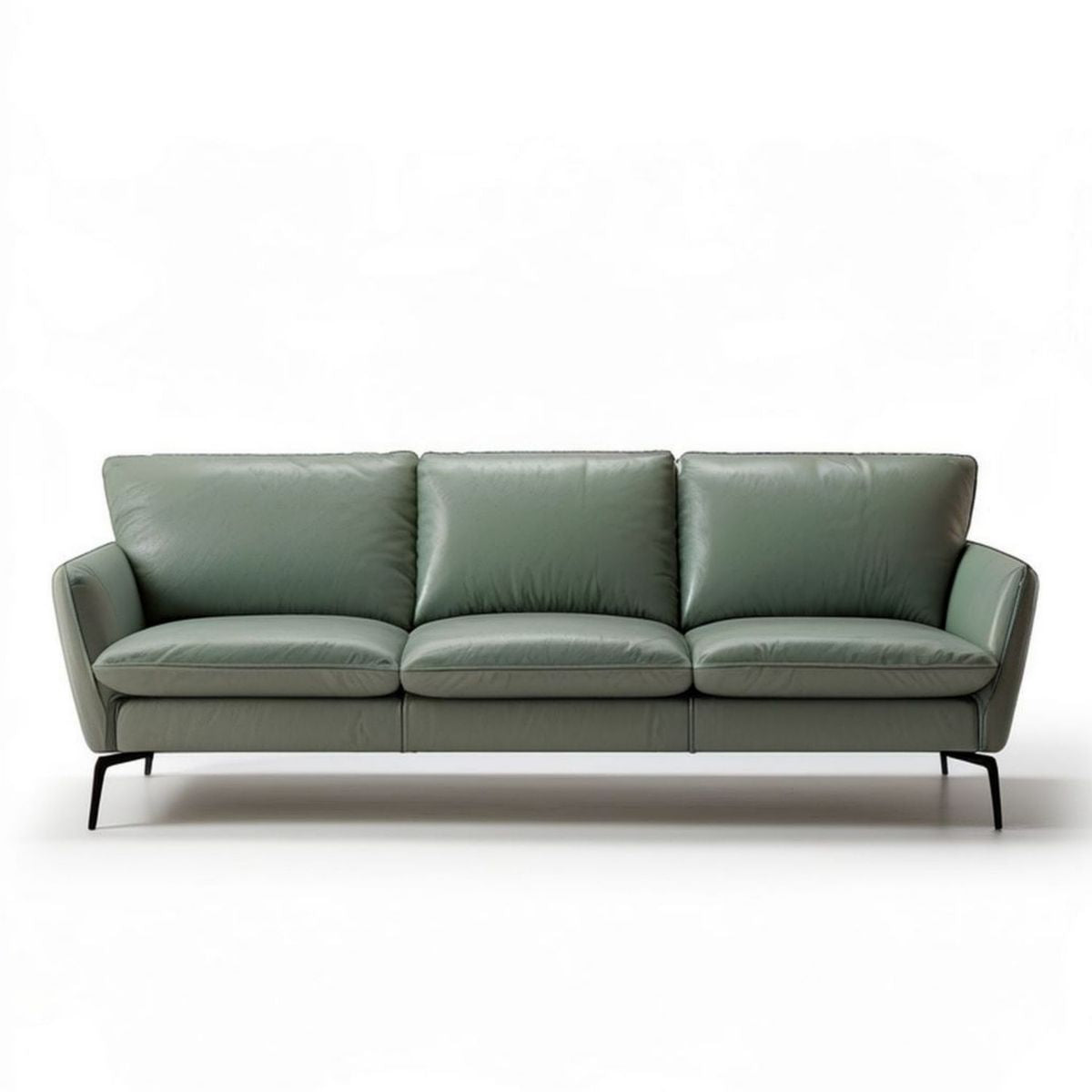 Zielona sofa trzyosobowa z tapicerką PU i czarnymi nogami, 220 x 90 x 85 cm