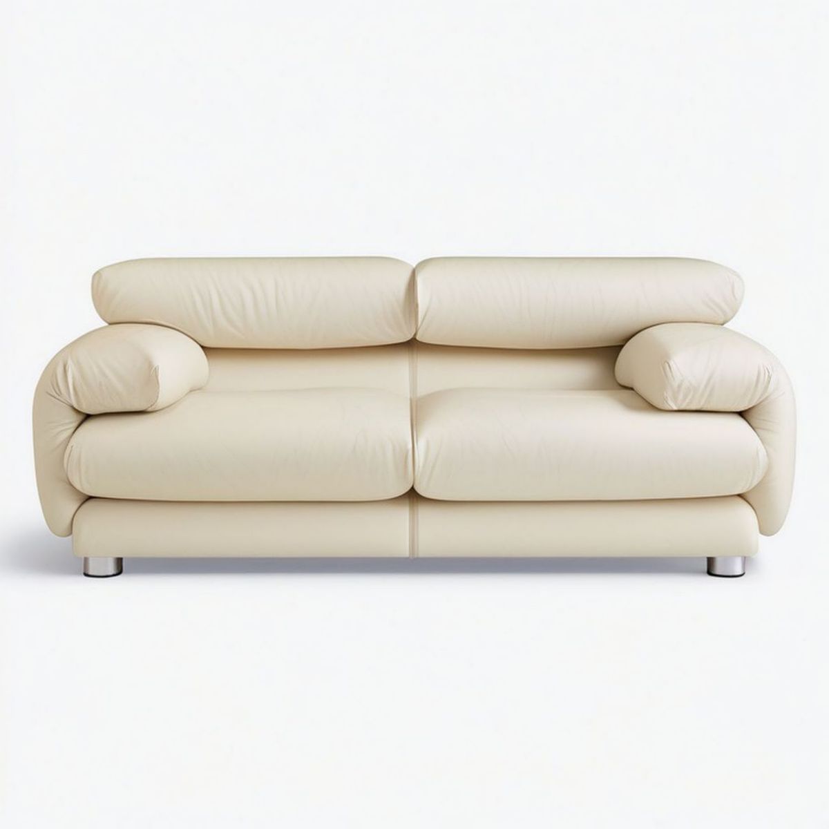 Dwuosobowa sofa ze skóry syntetycznej PU, kremowa, 180 x 90 x 84 cm
