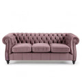 Trzyosobowa sofa Chesterfield z aksamitu, pudrowy róż, 225 x 90 x 75 cm