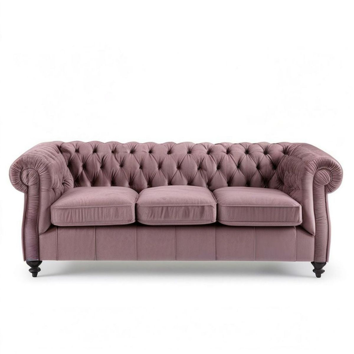 Trzyosobowa sofa Chesterfield z aksamitu, pudrowy róż, 225 x 90 x 75 cm