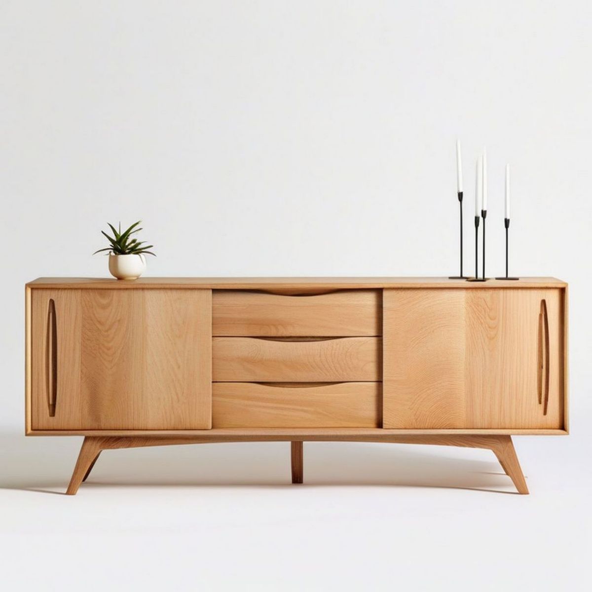 Komoda z litego drewna dębowego 180 × 45 × 78 cm, naturalny dąb, 2 drzwi i 3 szuflady