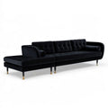 Czarna aksamitna sofa z lewostronnym szezlongiem 300 × 165 × 82 cm