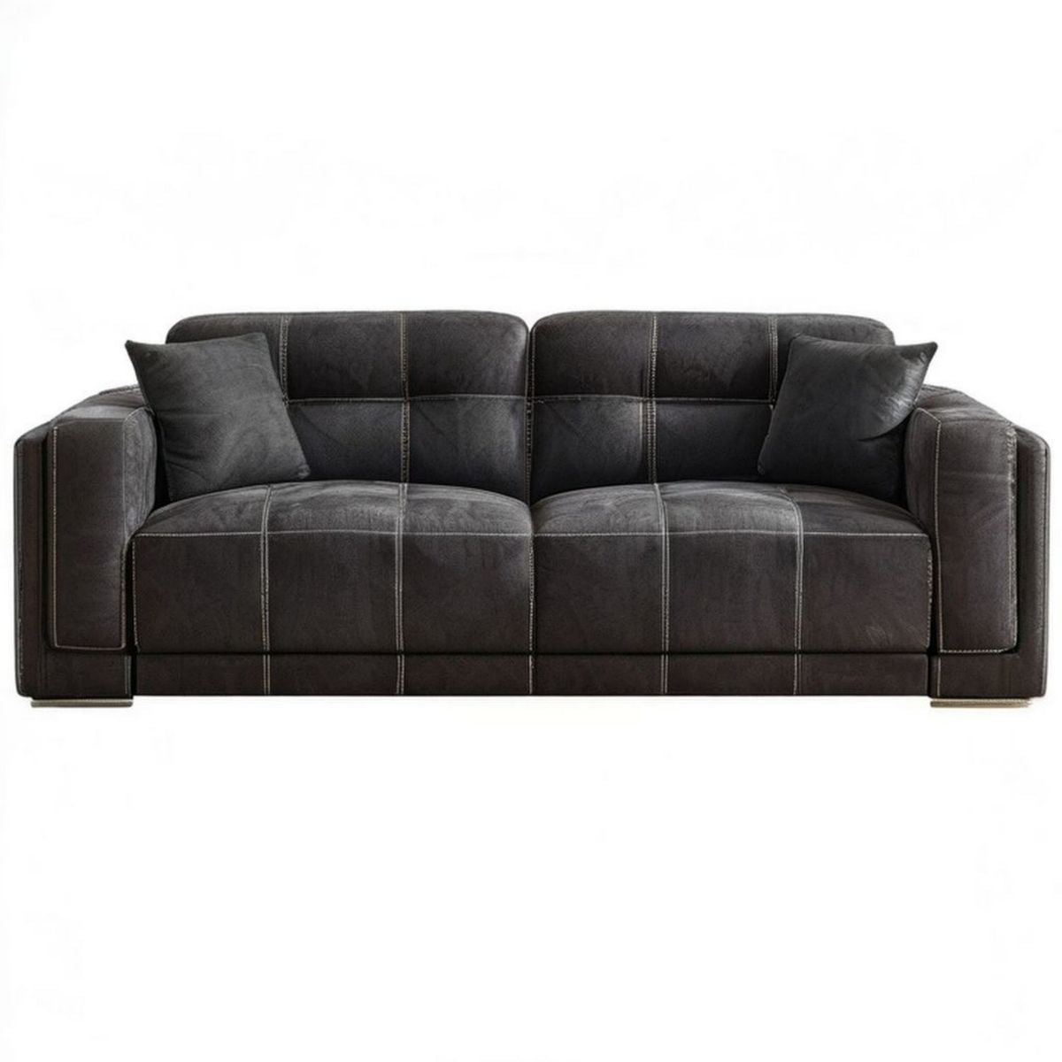 Sofa 3-osobowa z 2 poduszkami 220 x 95 x 88 cm ciemnoszara z mikrofibry poliestrowej